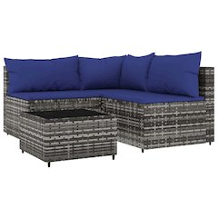 Patio Lounge Set Gray PE Rattan Medium Adjustable Feet