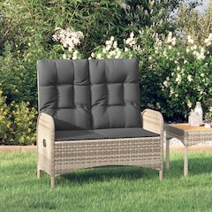 Reclining Garden Bench Grey PE rattan 42.1 in wide