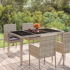 Garden Table With Glass Top Grey PE rattan 59.1 x 35.4 x 29.5 in