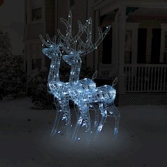 Reindeer Christmas Decoration Set of 2 Cool White Acrylic Large