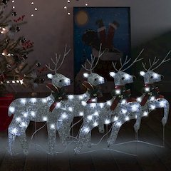 Christmas Reindeer Set of 4 Silver Mesh, Metal Medium