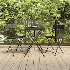Folding Bistro Set Black PE rattan, powder-coated steel 3 Piece Set