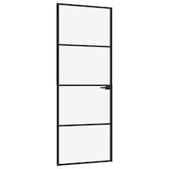 Interior Door Black 29.9"x79.3" Tempered Glass&Aluminum Slim