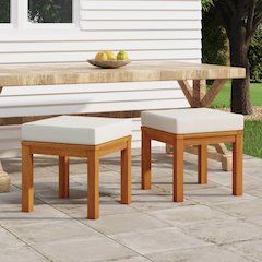 Garden Stool Set of 2 Acacia wood (Natural) and Cream