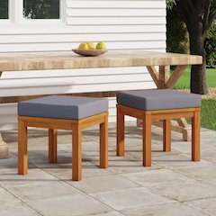 Garden Stool Set of 2 Brown Solid Acacia wood, Polyester Medium