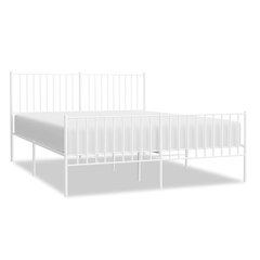 Bed Frame White Powder-Coated Steel King Sturdy Bed Frame