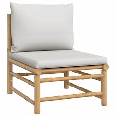 Garden Middle Sofa Light Grey Bamboo, Fabric (100% polyester), Foam