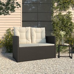 Garden Bench Black PE rattan, powder-coated steel, polyester