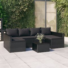 Garden Lounge Set Black PE rattan Large Modular