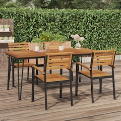 Garden Table Brown, Black Solid Acacia Wood, Powder-Coated Metal