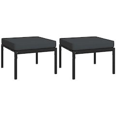 Garden Footstool Black and Grey Powder-Coated Steel, Polyester, Foam