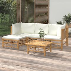 Garden Lounge Set Bamboo natural , Cream white Bamboo, 100% polyester