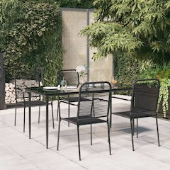 Garden Dining Set Black Cotton Rope Medium Stackable Dining Set