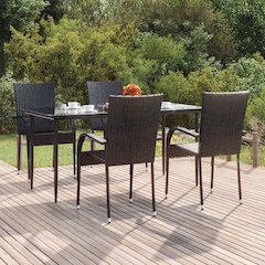 Garden Dining Set Black Poly Rattan Standard Foldable