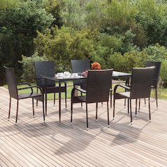 Garden Dining Set Black PE rattan Medium Stackable