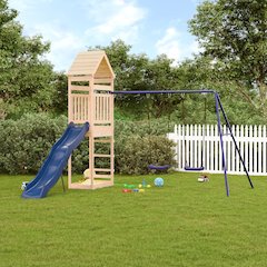 Outdoor Playset Natural wood, Blue Solid pine wood, Polypropylene