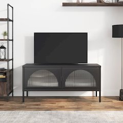 TV Cabinet Black Powder-coated Steel Medium Rectangular