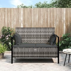 Garden Bench Grey PE rattan Medium Outdoor Bench Rectangular