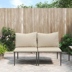 Garden Middle Sofa Set of 2 Grey with Beige Cushions