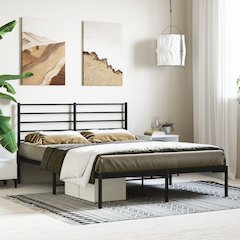 Bed Frame Black Powder-Coated Steel King Size Bed Frame