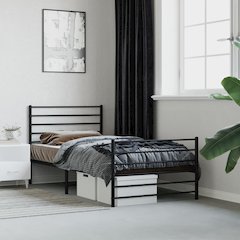 Bed Frame Black Powder-Coated Steel Twin Bed Frame Rectangular