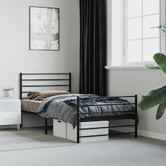 Bed Frame Black Powder-Coated Steel Twin Bed Frame Rectangular