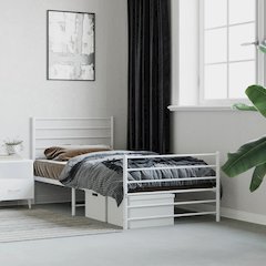 Bed Frame White Powder-Coated Steel Twin Bed Frame Rectangular