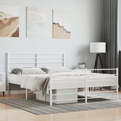 Bed Frame White Powder-coated Steel King Size Bed Frame