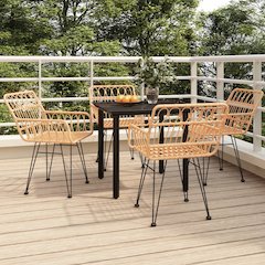 Garden Dining Set Black Poly Rattan Standard Durable