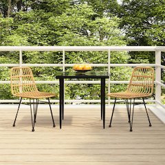 Garden Dining Set Black Steel, polyethylene, tempered glass