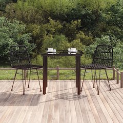 Garden Dining Set Black Poly Rattan, Steel Medium Durable