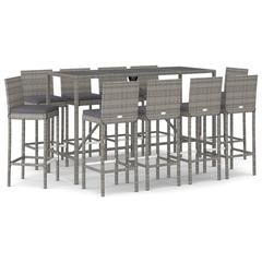 11 Piece Patio Bar Set with Cushions Gray Poly Rattan