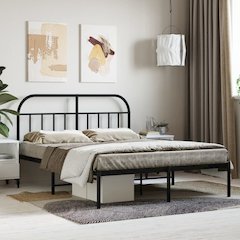 Bed Frame Black Powder-Coated Steel King Size Bed Frame