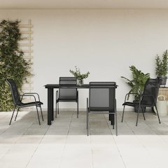 Garden Dining Set Black Powder-Coated Steel Medium Stackable