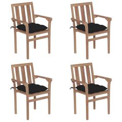 vidaXL Stackable Patio Chairs with Cushions 4 pcs Solid Teak Wood, 3073401