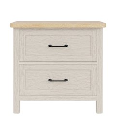 Wood Nightstand with 2 Drawers – Beige End Table Bedroom Accent Storage