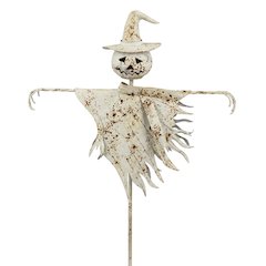 Rustic White Metal Scarecrow Yard Stake