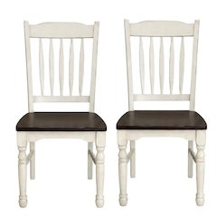 Chalk-Cocoa Bean Slatback Dining Chairs with Light Distressing Set of 2