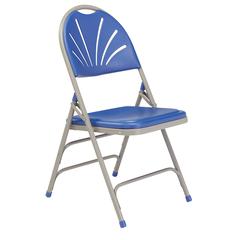 NPS® 1100 Series Deluxe Fan Back With Triple Brace Double Hinge Folding Chair, Blue (Pack of 4)