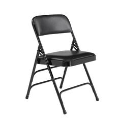 NPS® 1300 Series Premium Vinyl Upholstered Triple Brace Double Hinge Folding Chair, Black (Pack of 4)