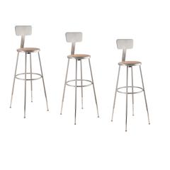 (3 Pack) NPS® 32"-39" Height Adjustable Heavy Duty Steel Stool With Backrest, Grey