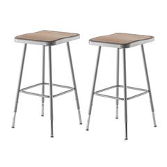 (2 Pack) NPS® 25"-33" Height Adjustable Heavy Duty Square Seat Steel Stool, Grey
