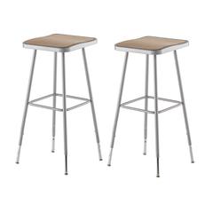 (2 Pack) NPS® 32"-39" Height Adjustable Heavy Duty Square Seat Steel Stool, Grey