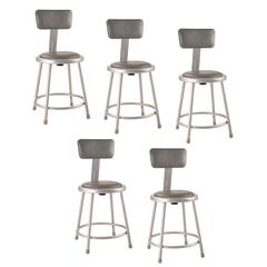 (5 Pack) NPS® 18"Heavy Duty Vinyl Padded Steel Stool With Backrest, Grey