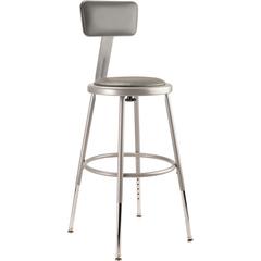 NPS® 19"-27" Height Adjustable Heavy Duty Vinyl Padded Steel Stool With Backrest, Grey