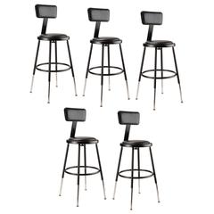 (5 Pack) NPS® 19"-27" Height Adjustable Heavy Duty Vinyl Padded Steel Stool With Backrest, Black
