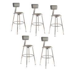 (5 Pack) NPS® 19"-27" Height Adjustable Heavy Duty Vinyl Padded Steel Stool With Backrest, Grey
