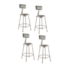 (4 Pack) NPS® 24"Heavy Duty Vinyl Padded Steel Stool With Backrest, Grey