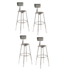 (4 Pack) NPS® 25"-33" Height Adjustable Heavy Duty Vinyl Padded Steel Stool With Backrest, Grey