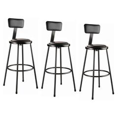 (3 Pack) NPS® 30" Heavy Duty Vinyl Padded Steel Stool With Backrest, Black
